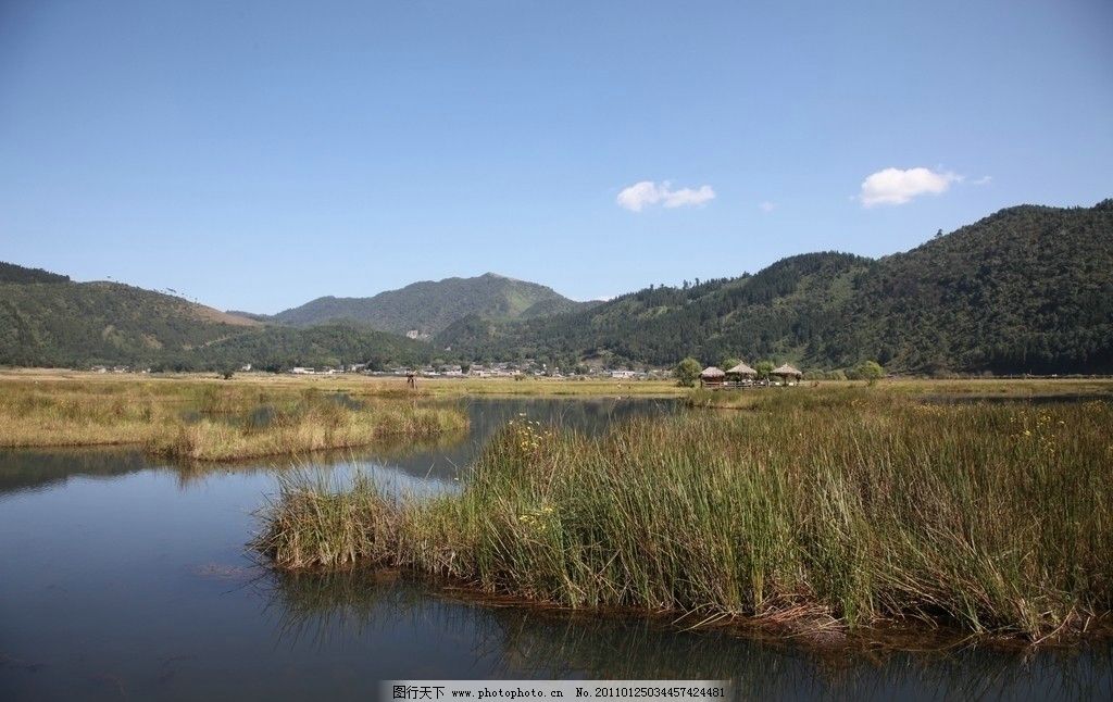 大山 山 水 湖面 蓝天 芦苇 平静的湖面 山水风景 自然景观 摄影 72