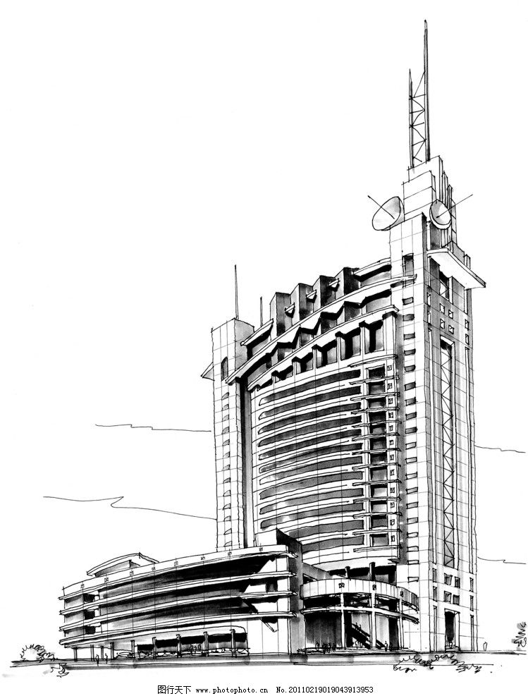 办公建筑钢笔画图片_图片素材