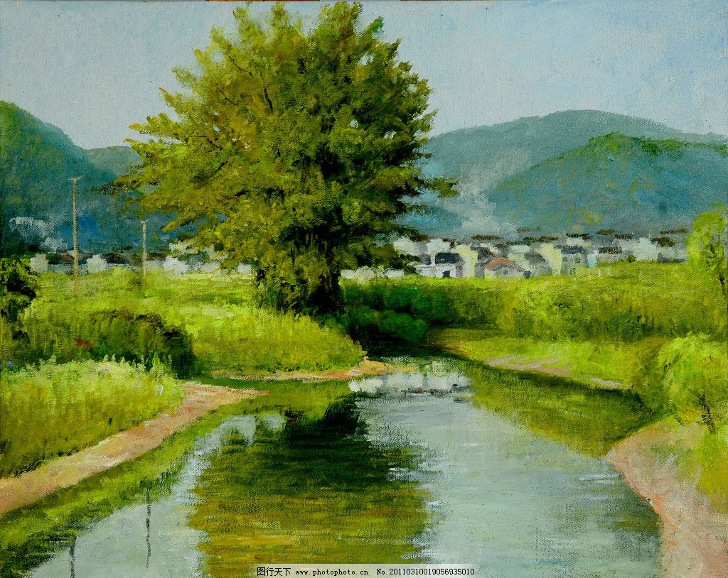 小桥流水人家 美术 绘画 水彩画 风景 水乡 村庄 房屋