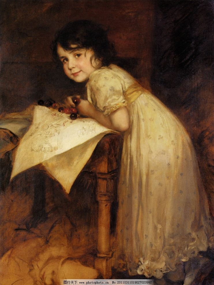 小女孩 世界名画 西洋油画 人物 肖像 女孩 葡萄 绘画书法 文化艺术