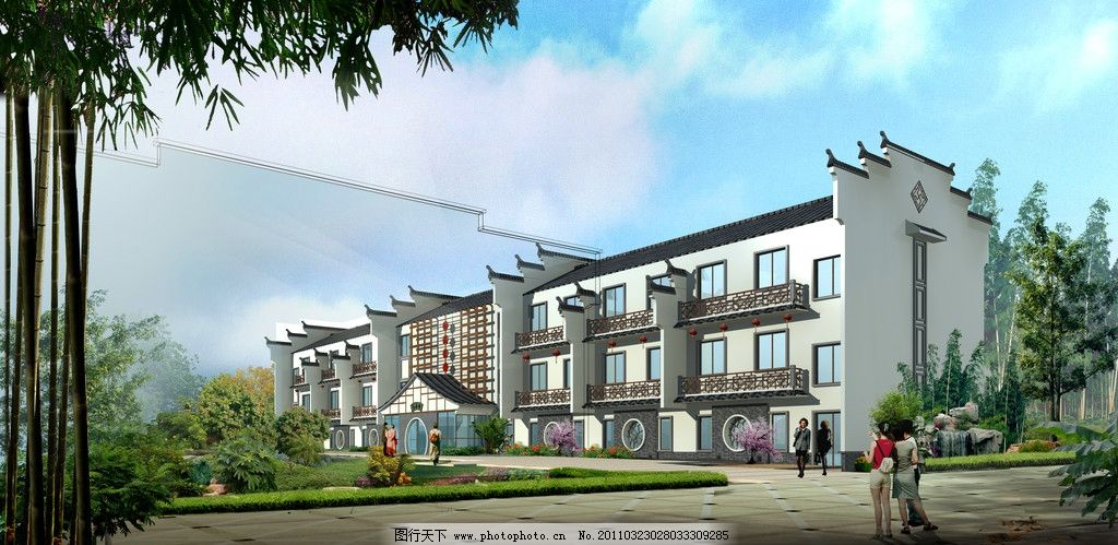 设计图库 环境设计 建筑设计 徽派建筑宾馆 徽派 建筑 宾馆 户外风景