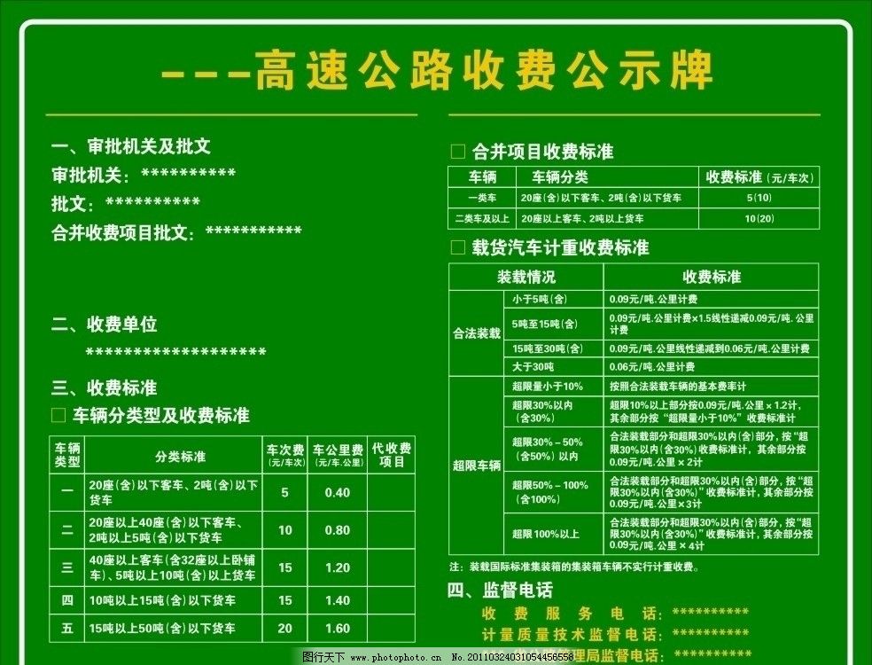 高速公路收费公示牌图片