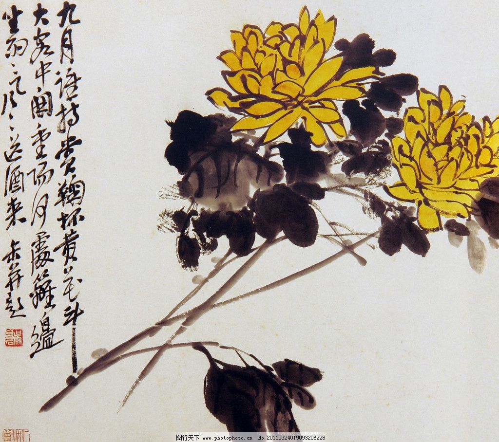 呉昌硕 菊花图 吴昌硕1891年作菊花图立轴水墨纸本收藏资讯|艺术家|书画家|书画